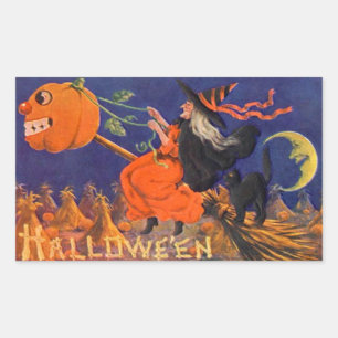 Rectangulaire Sticker Halloween vintage   Chat de sorcière