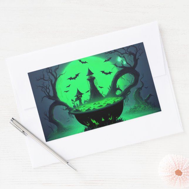Rectangulaire Sticker Halloween Witch Cauldron (Enveloppe)