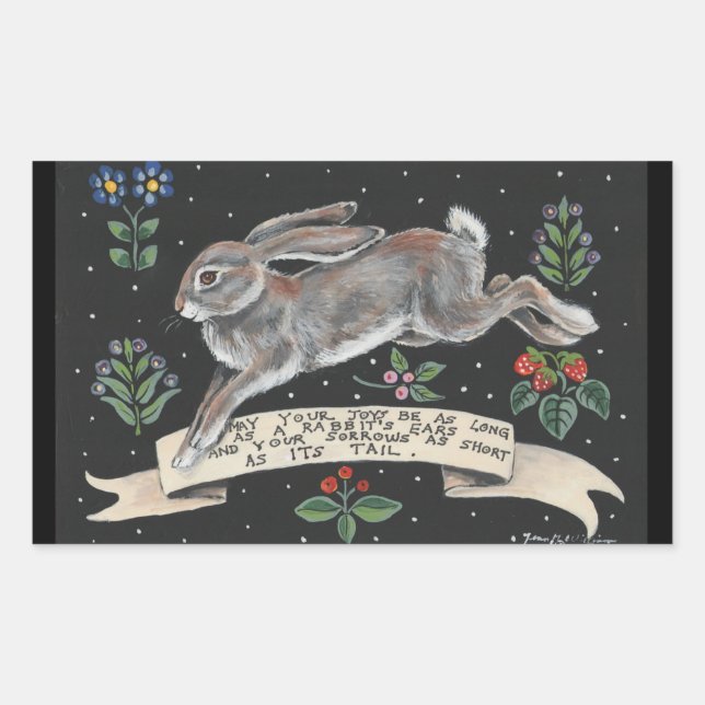 Rectangulaire Sticker Inspirationnel Lièvre de lapin Floral noir (Devant)
