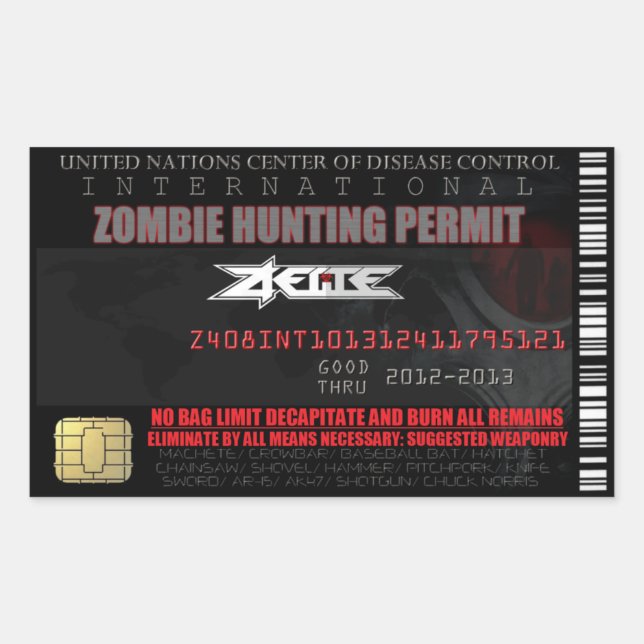 Rectangulaire Sticker international pour permis de chasse zombie (Devant)