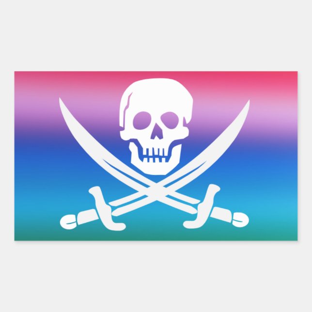 Rectangulaire Sticker Jolly roger pirate arc-en-ciel (Devant)