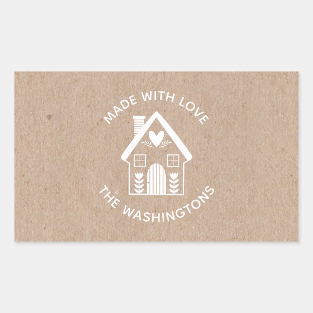 Rectangulaire Sticker Maison de Noël Fabriqué avec amour Kraft (Devant)