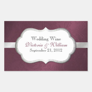 Rectangulaire Sticker Mariage Burgundy & Silver