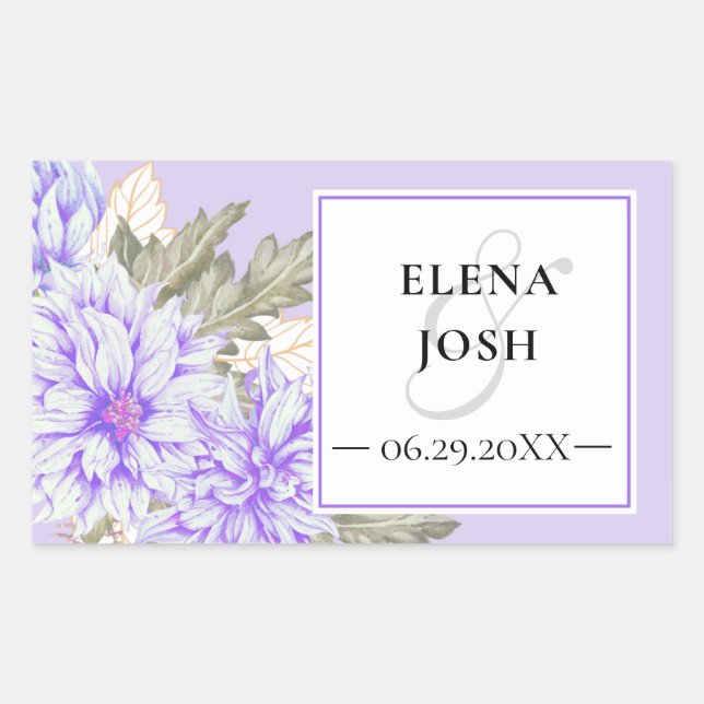 Rectangulaire Sticker Mariage Dahlias Amethyst (Devant)