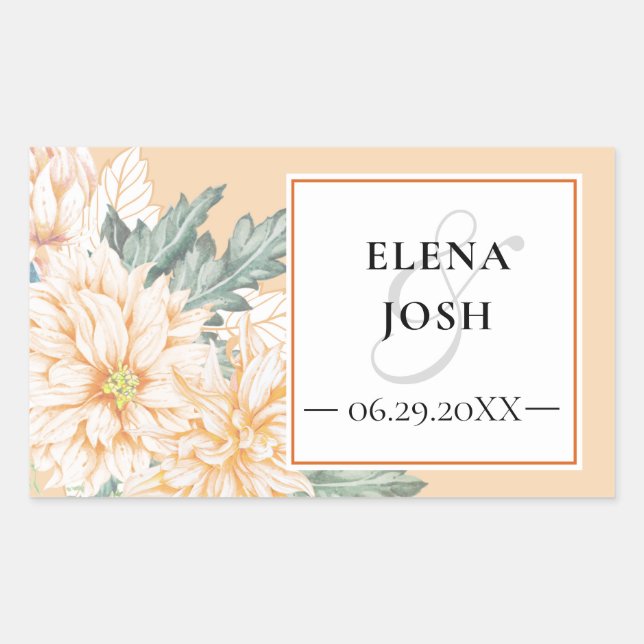 Rectangulaire Sticker Mariage Dahlias Marmalade (Devant)