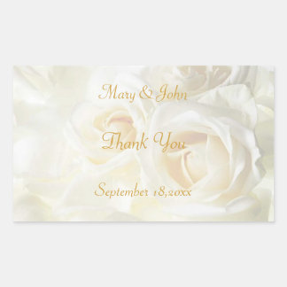 Rectangulaire Sticker Mariage Merci Roses blanches