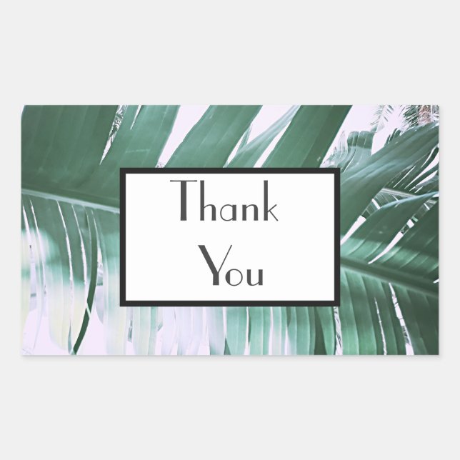 Rectangulaire Sticker Mariage Pale Green Palm Merci (Devant)