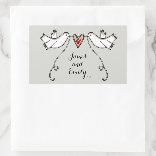 Rectangulaire Sticker Mariage pour colombes blanches personnalis (Sac)