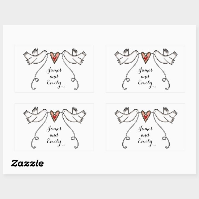 Rectangulaire Sticker Mariage pour colombes blanches personnalis (Feuille)