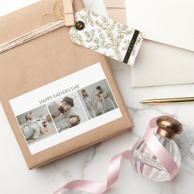 Rectangulaire Sticker photo fête des pères - Custom 3 Photo & Te (Cadeaux)