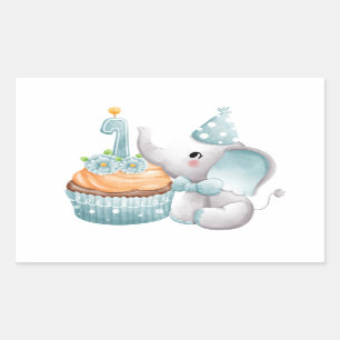 Rectangulaire Sticker pour bébé éléphant premier anniversaire bl