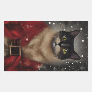 Rectangulaire Sticker pour chat Père Noël Vintage