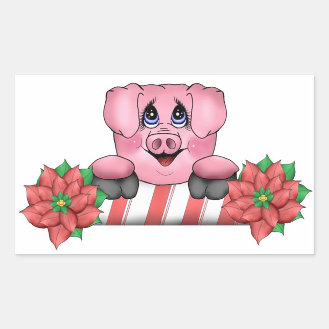 Rectangulaire Sticker pour cochon de Noël (Devant)