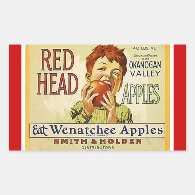 Rectangulaire Sticker Publicité Vintage Pommes Red Head Apple (Devant)