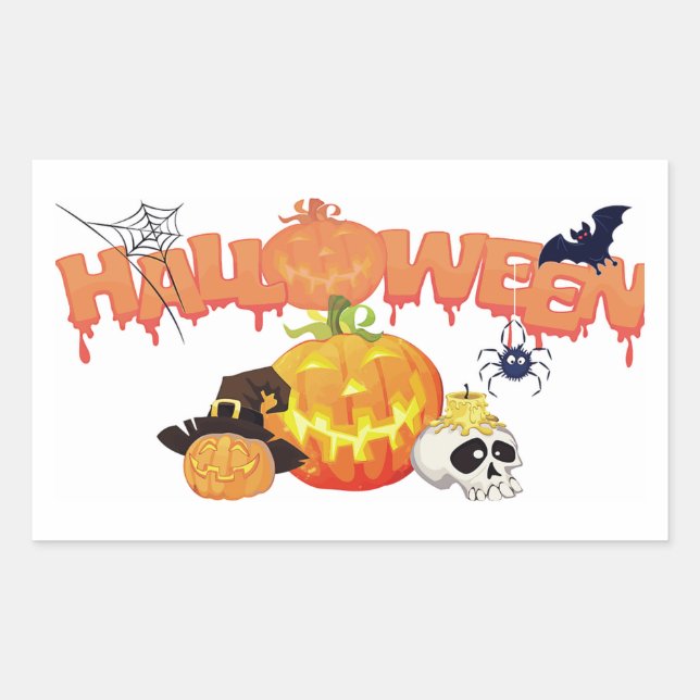 Rectangulaire Sticker rond Halloween classique/Halloween heureux (Devant)