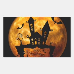 Rectangulaire Sticker rond Halloween classique / Scène hantée