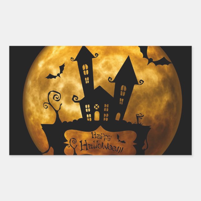 Rectangulaire Sticker rond Halloween classique / Scène hantée (Devant)