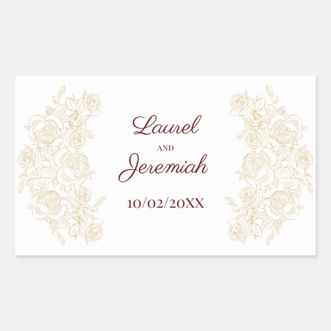 Rectangulaire Sticker Rose élégant de Bourgogne et d'or (Devant)