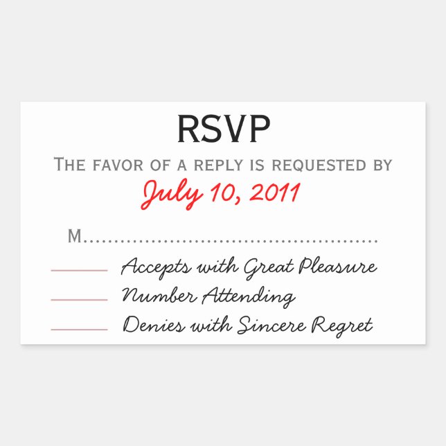Rectangulaire Sticker RSVP de mariage (Devant)