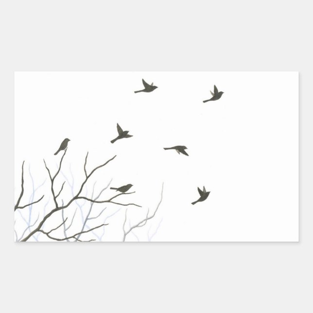 Rectangulaire Sticker Silhouette aux oiseaux volants (Devant)