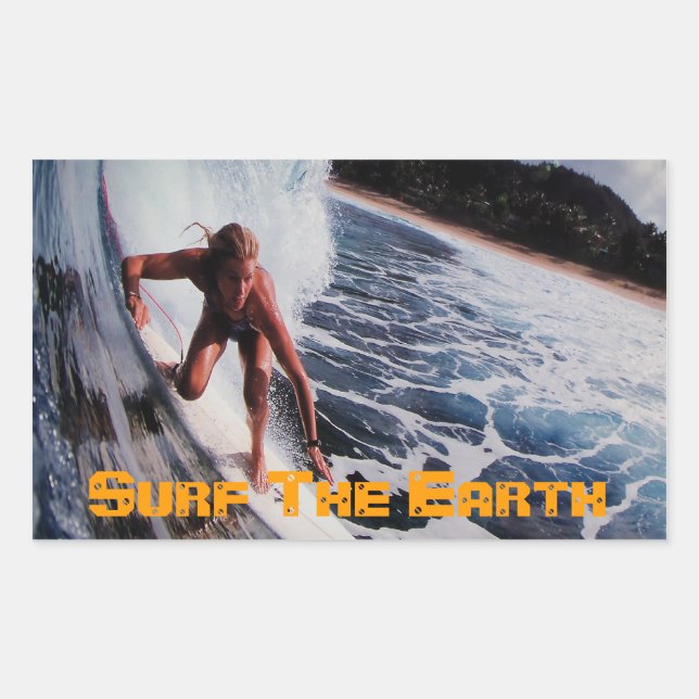 Rectangulaire Sticker Sticker Surfer Surfing Girl Surfing Art (Devant)
