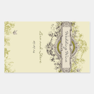 Rectangulaire Sticker vert Vintage Floral Mariage