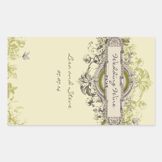 Rectangulaire Sticker vert Vintage Floral Mariage (Devant)