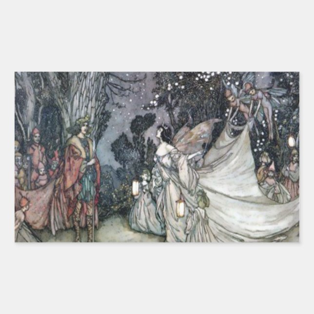 Rectangulaire Sticker vintage Arthur Rackham Titania et Oberon (Devant)