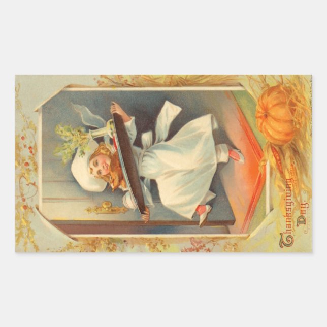 Rectangulaire Sticker Vintage Chef Fille de Thanksgiving Day (Devant)
