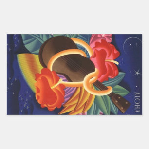 Rectangulaire Sticker Vintage Hawaiian Ukulele Aloha Nights