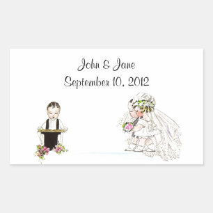 Rectangulaire Sticker Vintage Mariage Mariée Groom Service Eglis