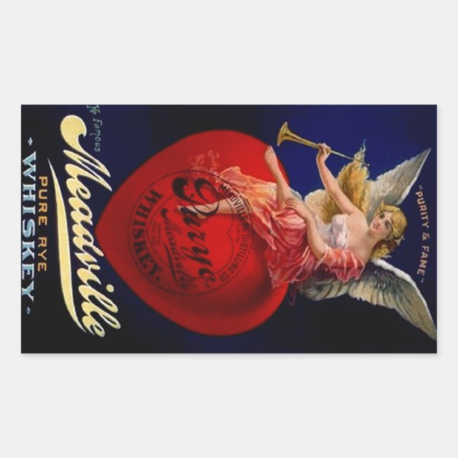 Rectangulaire Sticker Vintage Meadville Pure Rye Whiskey Angel (Devant)