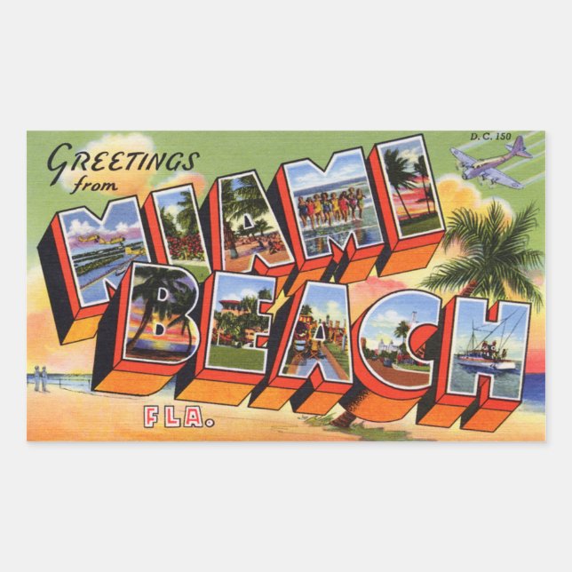 Rectangulaire Sticker vintage Miami Beach (Devant)