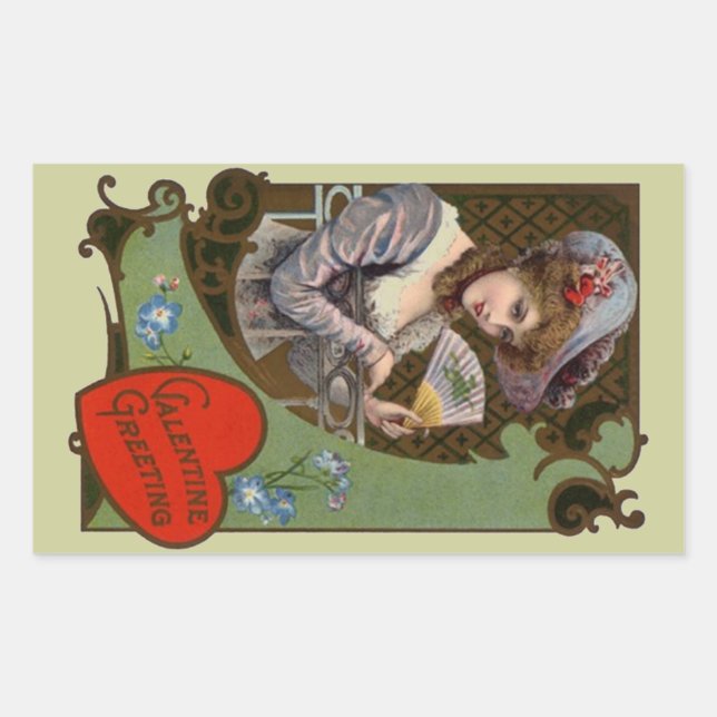 Rectangulaire Sticker Vintage Victorian Valentine Lady Mode (Devant)
