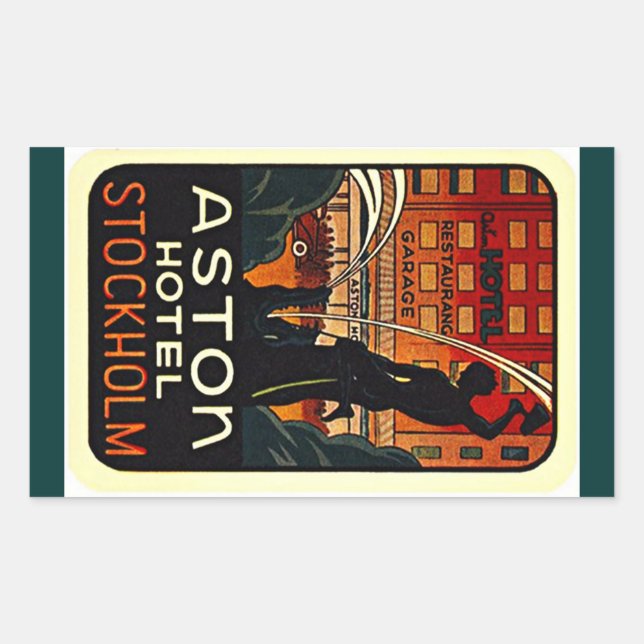 Rectangulaire Sticker Vintage voyage Hotel Stockholm Suède (Devant)