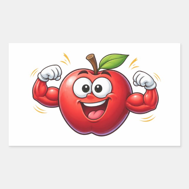 Rectangulaire Strong Cartoon Apple Flexing Muscles Sticker (Devant)