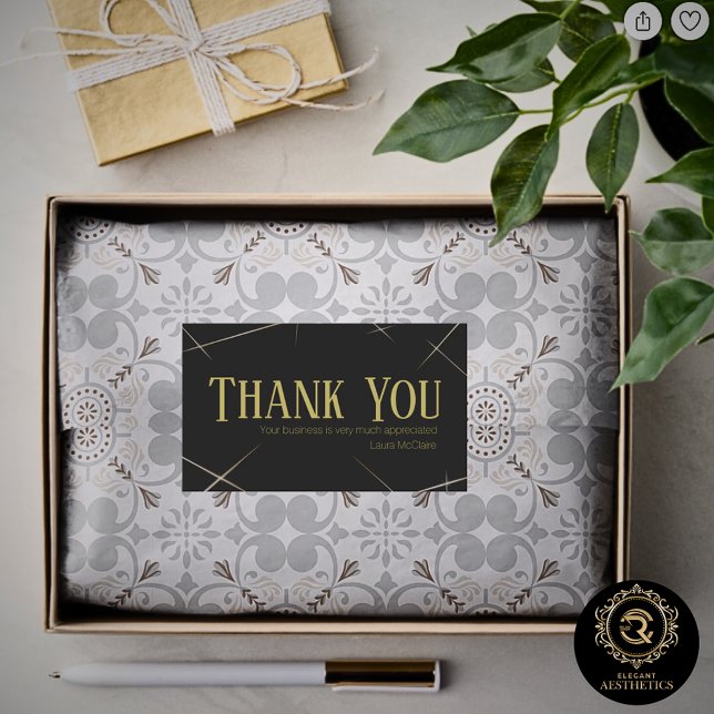 Rectangulaire Thank You Business Sticker Black & Gold (Créateur téléchargé)