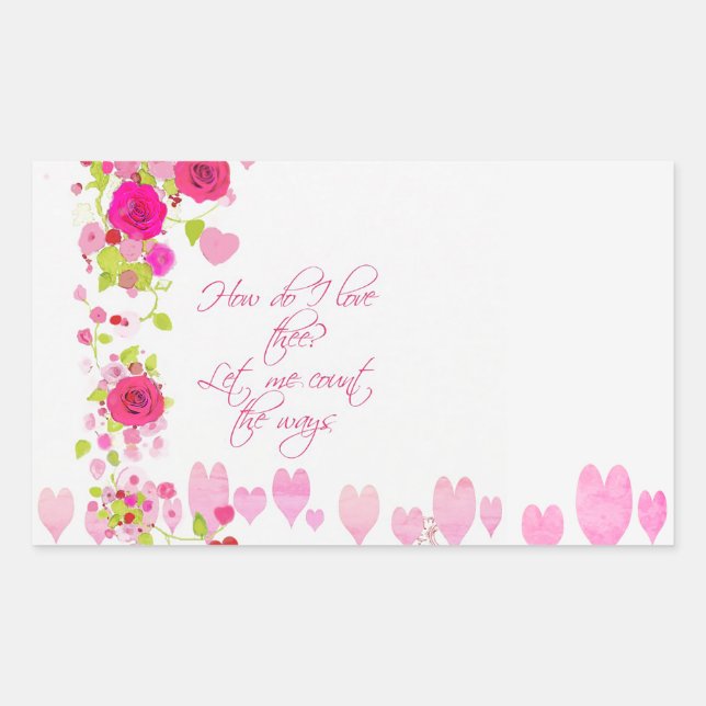Rectangulaire Valentines Day Pink Hearts Roses Vintage Sticker (Devant)