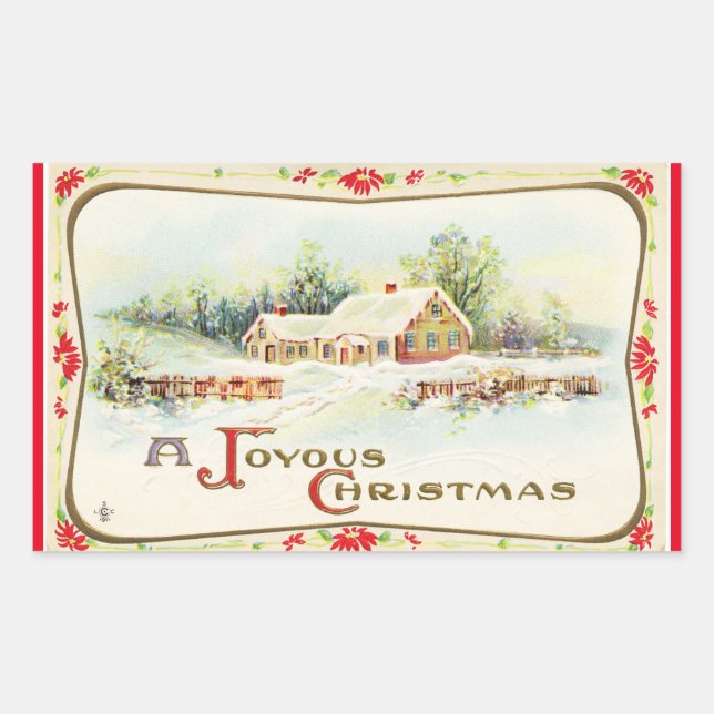 Rectangulaire Vintage Un Sticker De Noël Joyeux (Devant)