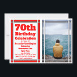 Red 70th Photo Anniversaire Invitation<br><div class="desc">Envoyez cette 70e photo rouge Invitation anniversaire à tous vos amis et votre famille. Il peut être customisé avec vos informations personnelles et photo.</div>