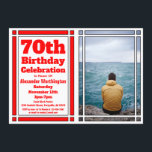Red 70th Photo Anniversaire Invitation<br><div class="desc">Envoyez cette 70e photo rouge Invitation anniversaire à tous vos amis et votre famille. Il peut être customisé avec vos informations personnelles et photo.</div>