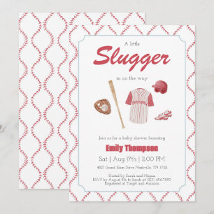 Red A Little Slugger Baby shower invitation