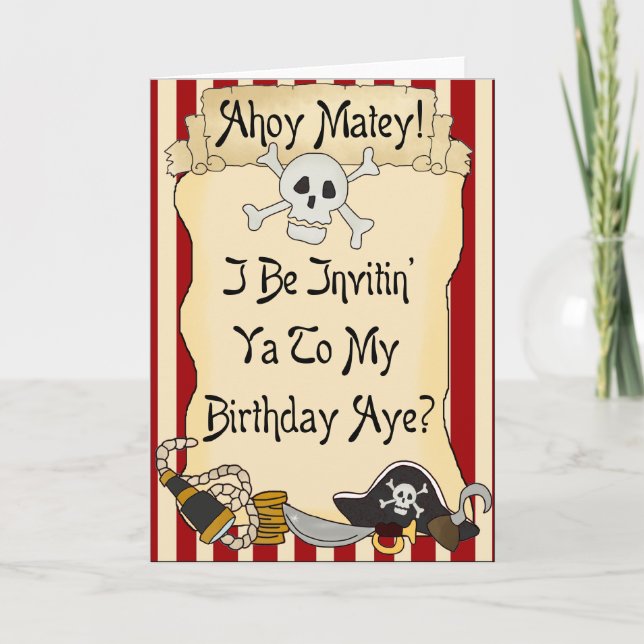 Red Ahoy Matey Pirate Invitations d'anniversaire (Devant)