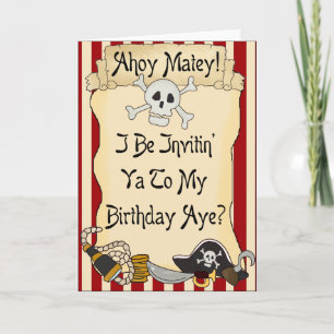 Red Ahoy Matey Pirate Invitations d'anniversaire