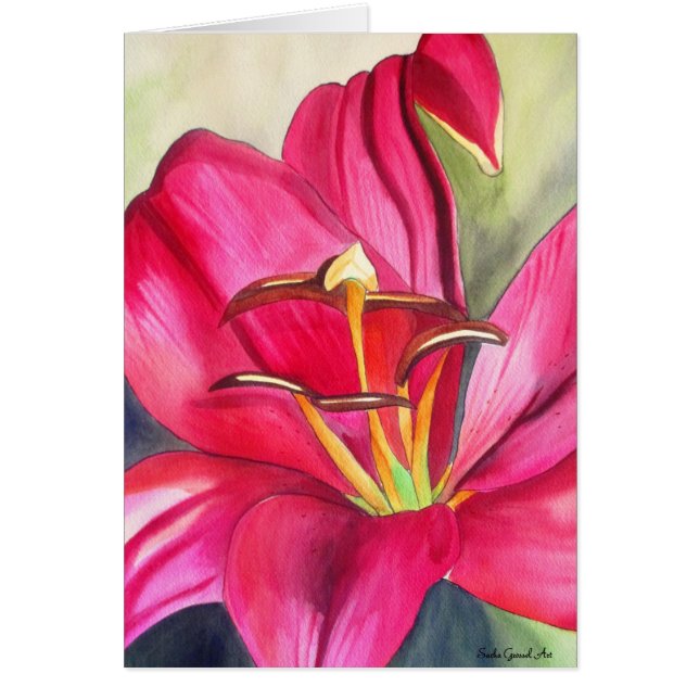 Red Alert Lily aquarelle peinture de fleur (Devant)