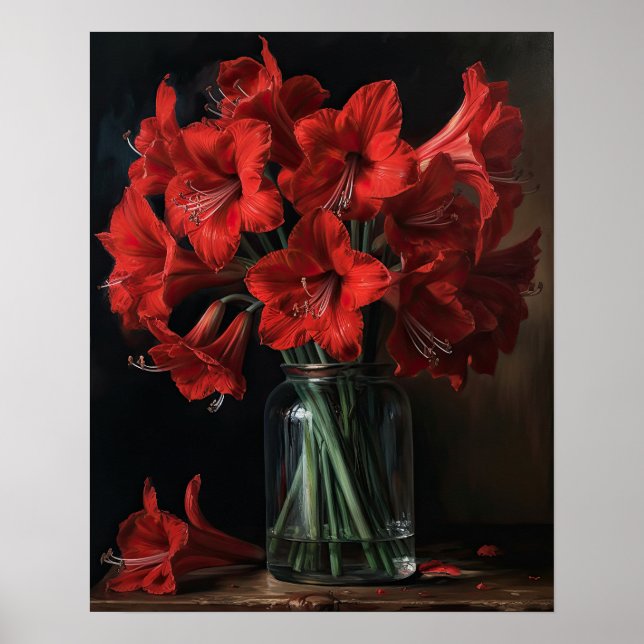 Red Amaryllis Fleurs Art Imprimer Poster (Devant)