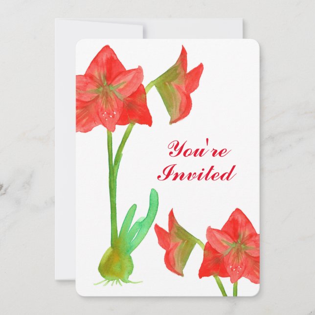 Red Amaryllis Flowers 50e anniversaire Invitation  (Devant)