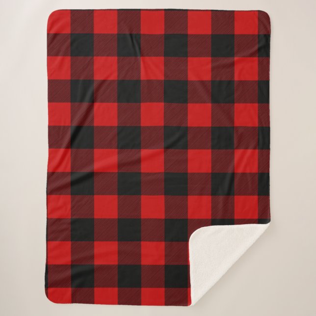 Red and Black Buffalo Plaid Sherpa Blanket (Devant)