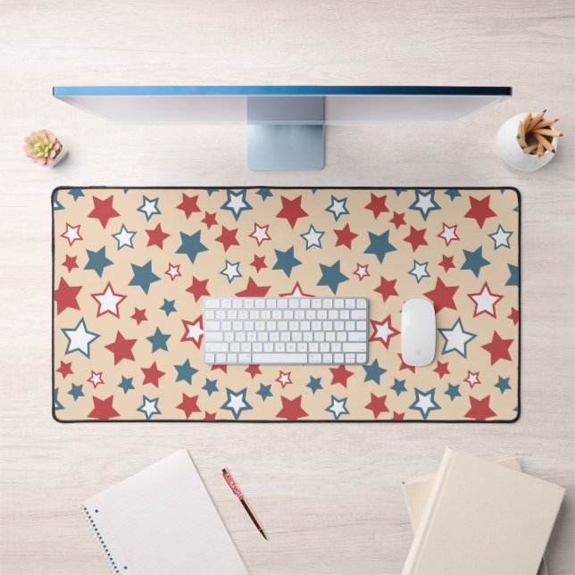 Red and Blue Stars, 4th of July, Beige Background (Bureau 1)