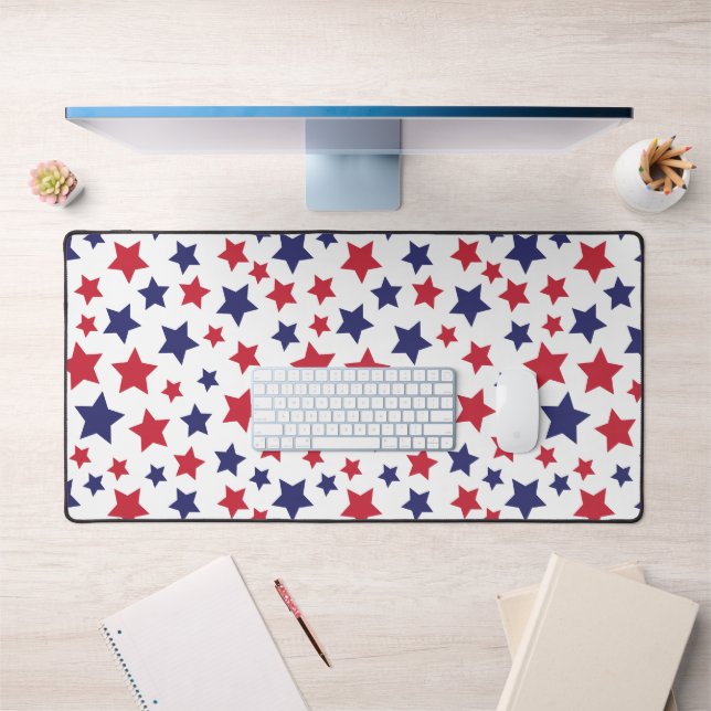 Red and Blue Stars, 4th of July, White Background (Bureau 1)